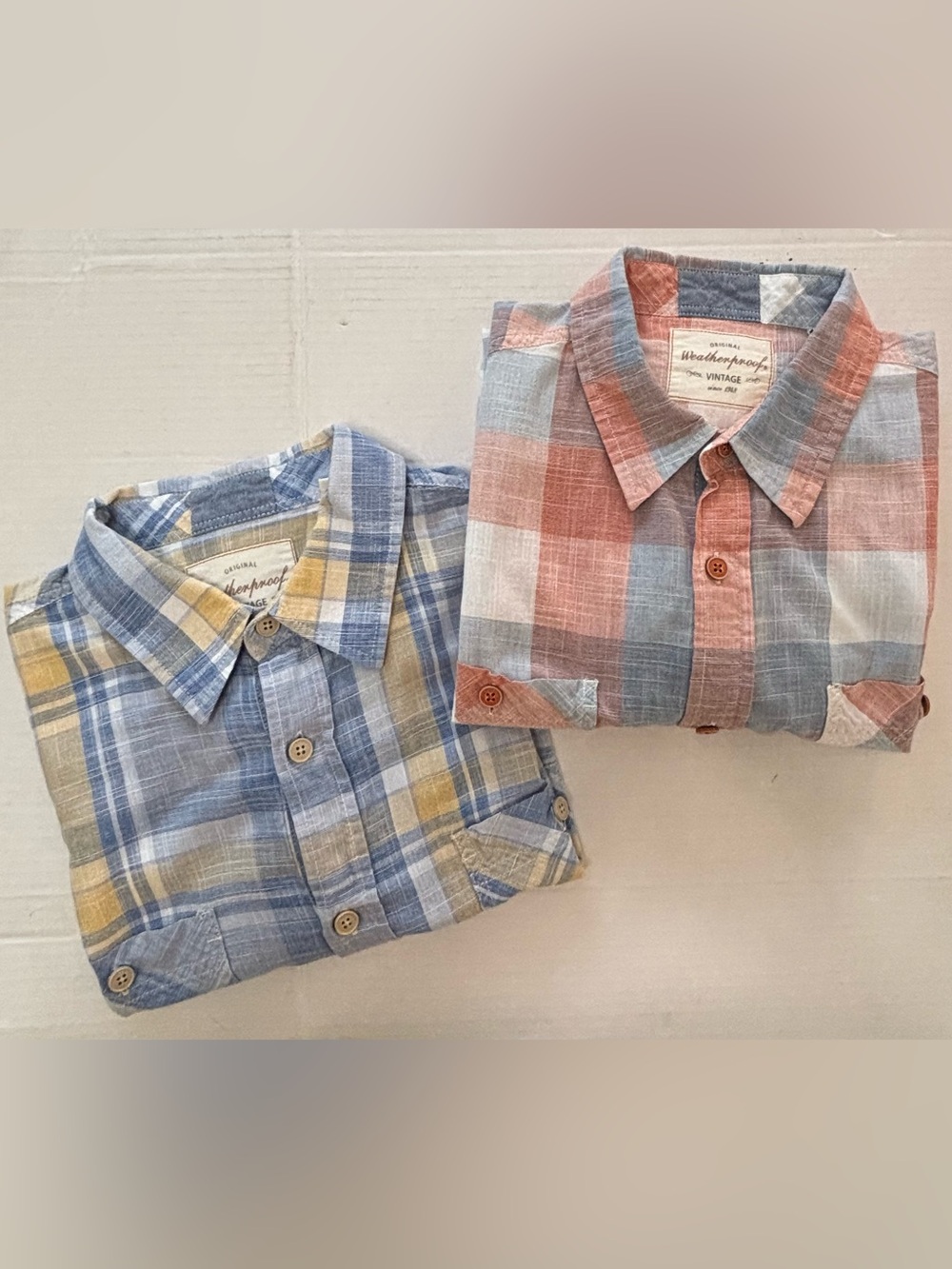 WEATHERPROOF VINTAGE Plaid Short Sleeve Shirts Size Large - Lot of 2